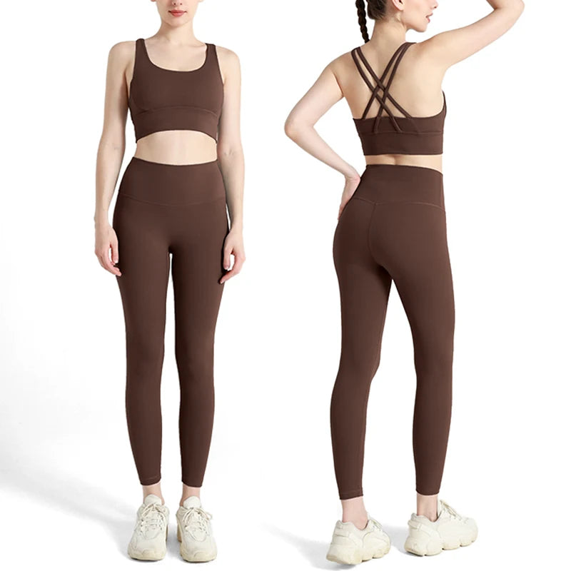 2 Piece Fitness Suit Yoga Clothes Women's Tracksuit Quick Dry Set Breathable Fitness Clothing Sports Bra Leggings Suit
