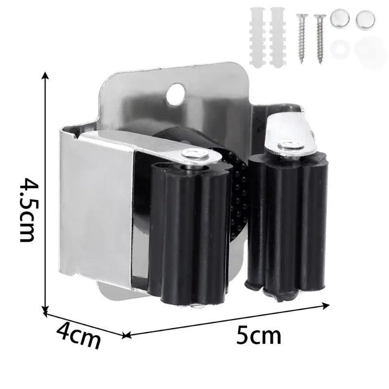10/1x Stainless Steel Mop Broom Holder Wall Mounted Rust-Resistant Storage Hooks Bathroom Kitchen Garden Tools Organization Rack