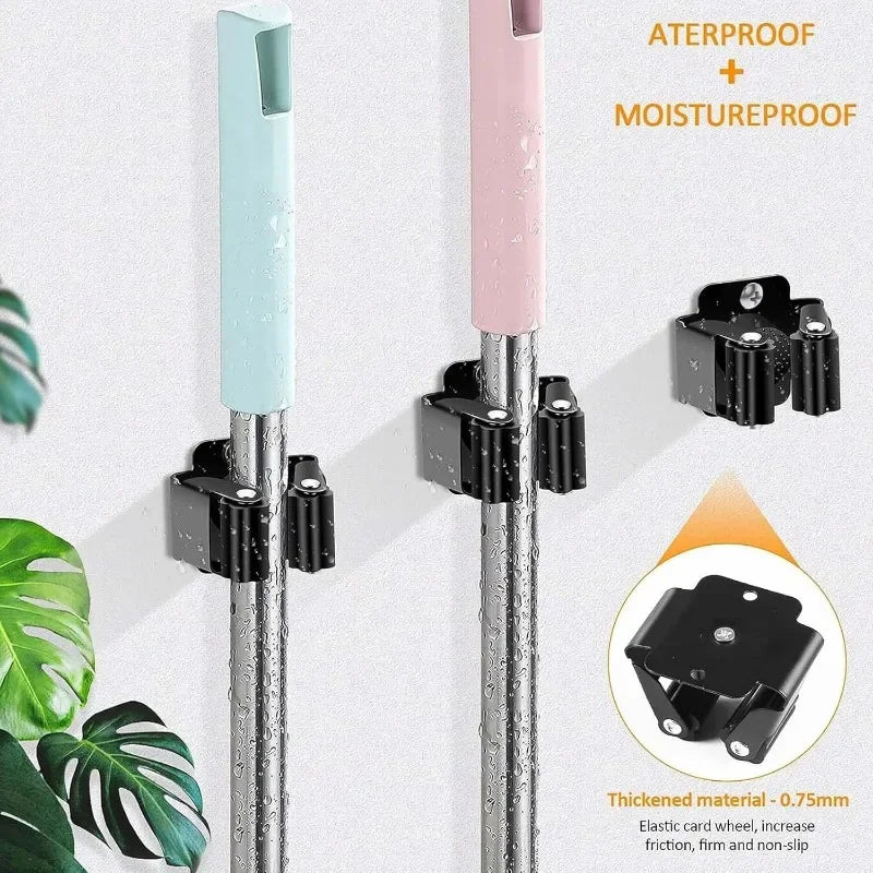10/1x Stainless Steel Mop Broom Holder Wall Mounted Rust-Resistant Storage Hooks Bathroom Kitchen Garden Tools Organization Rack