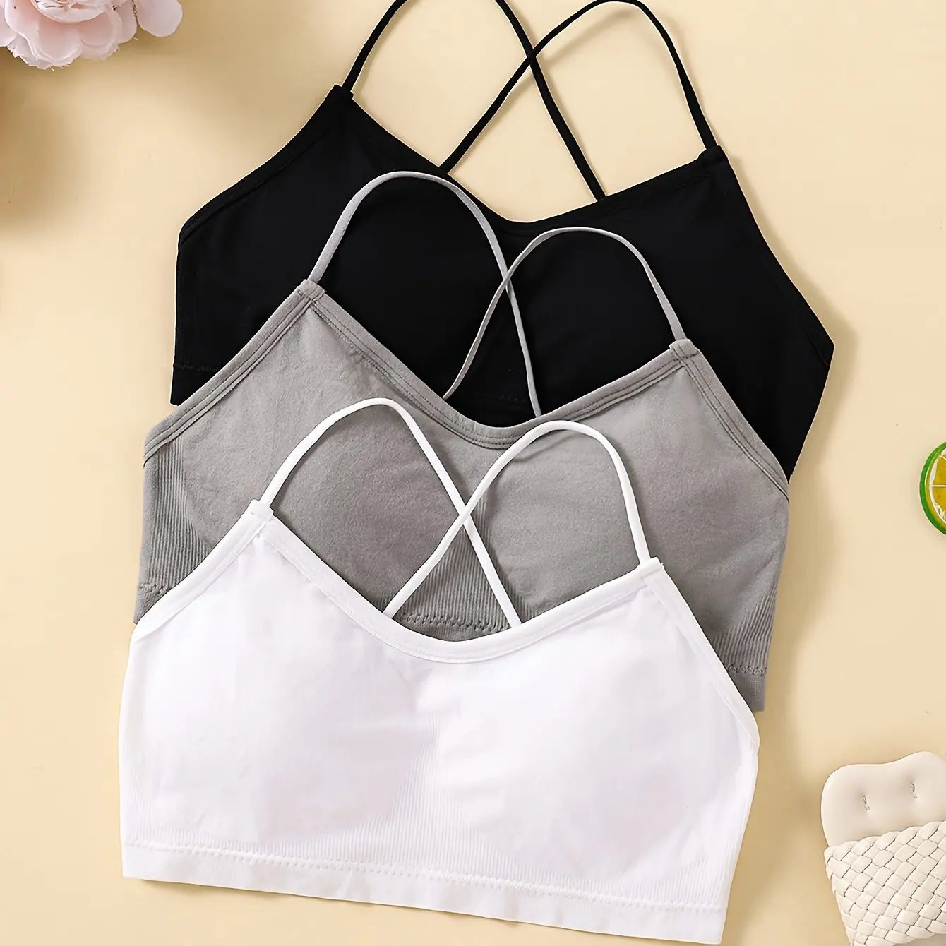 3PCS/Set Sports Bra Women's Cross Shoulder Strap Sports Bra Yoga Navel Top Gym Fitness Tube Top Breathable Beauty Sexy Bra Back