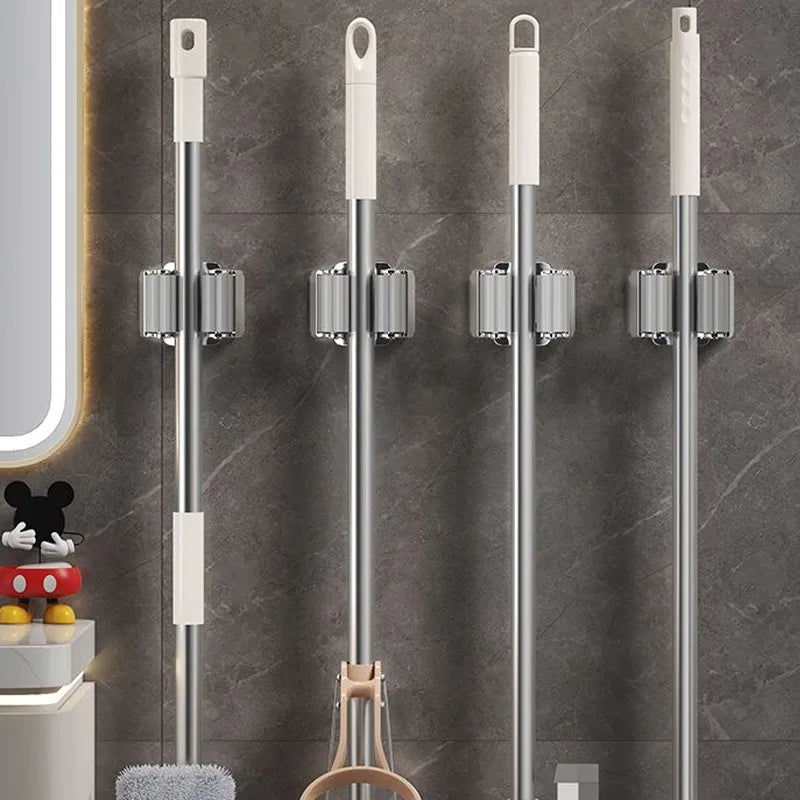 10/1x Stainless Steel Mop Broom Holder Wall Mounted Rust-Resistant Storage Hooks Bathroom Kitchen Garden Tools Organization Rack