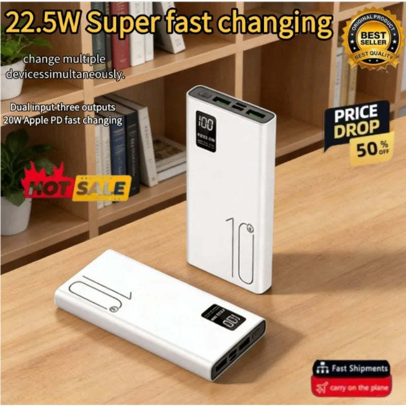 200000mAh 22.5W Power Bank Fast Charging Power Bank High Capacity External Battery Hot Digital Display