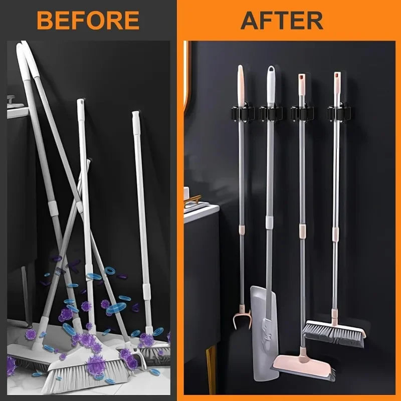 10/1x Stainless Steel Mop Broom Holder Wall Mounted Rust-Resistant Storage Hooks Bathroom Kitchen Garden Tools Organization Rack