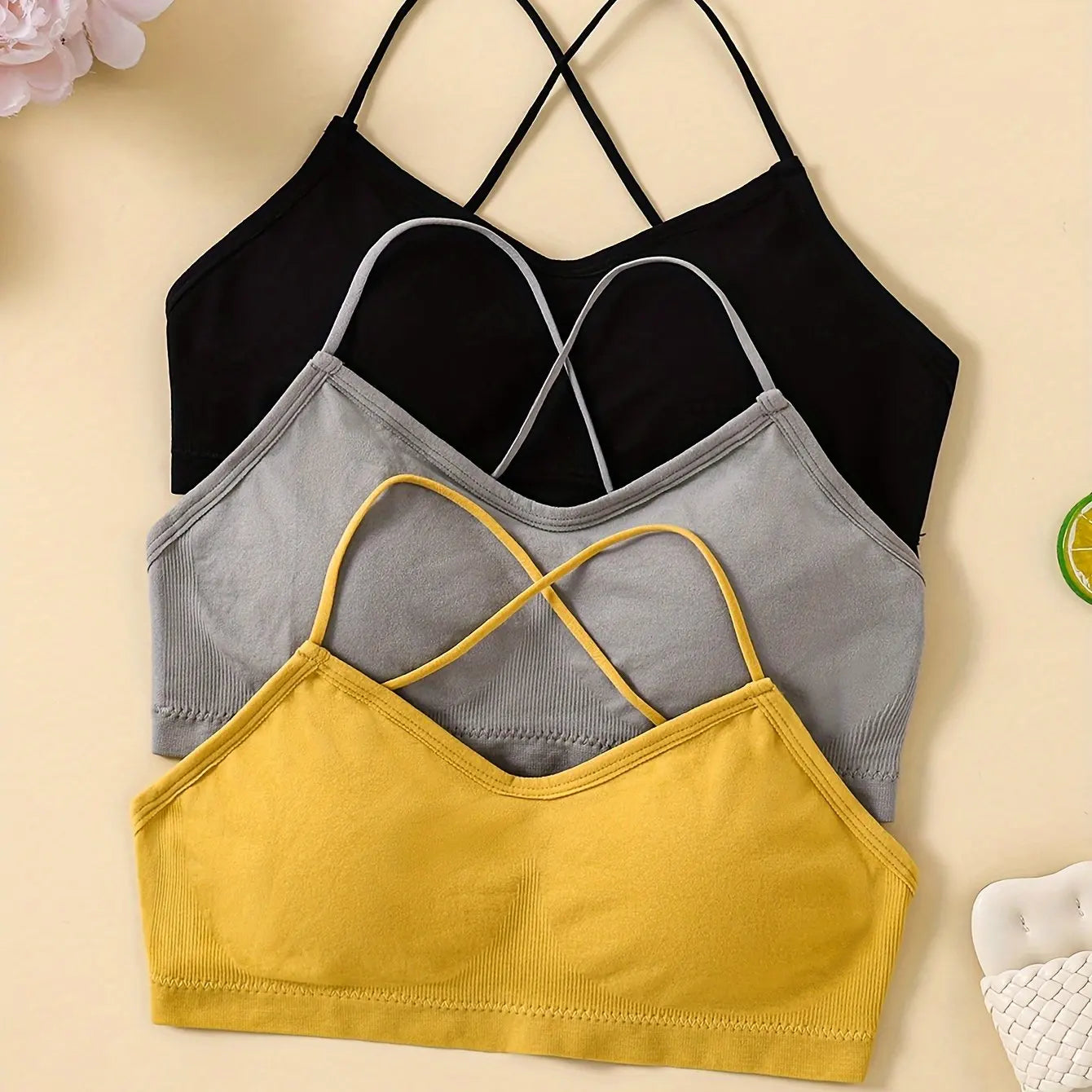 3PCS/Set Sports Bra Women's Cross Shoulder Strap Sports Bra Yoga Navel Top Gym Fitness Tube Top Breathable Beauty Sexy Bra Back