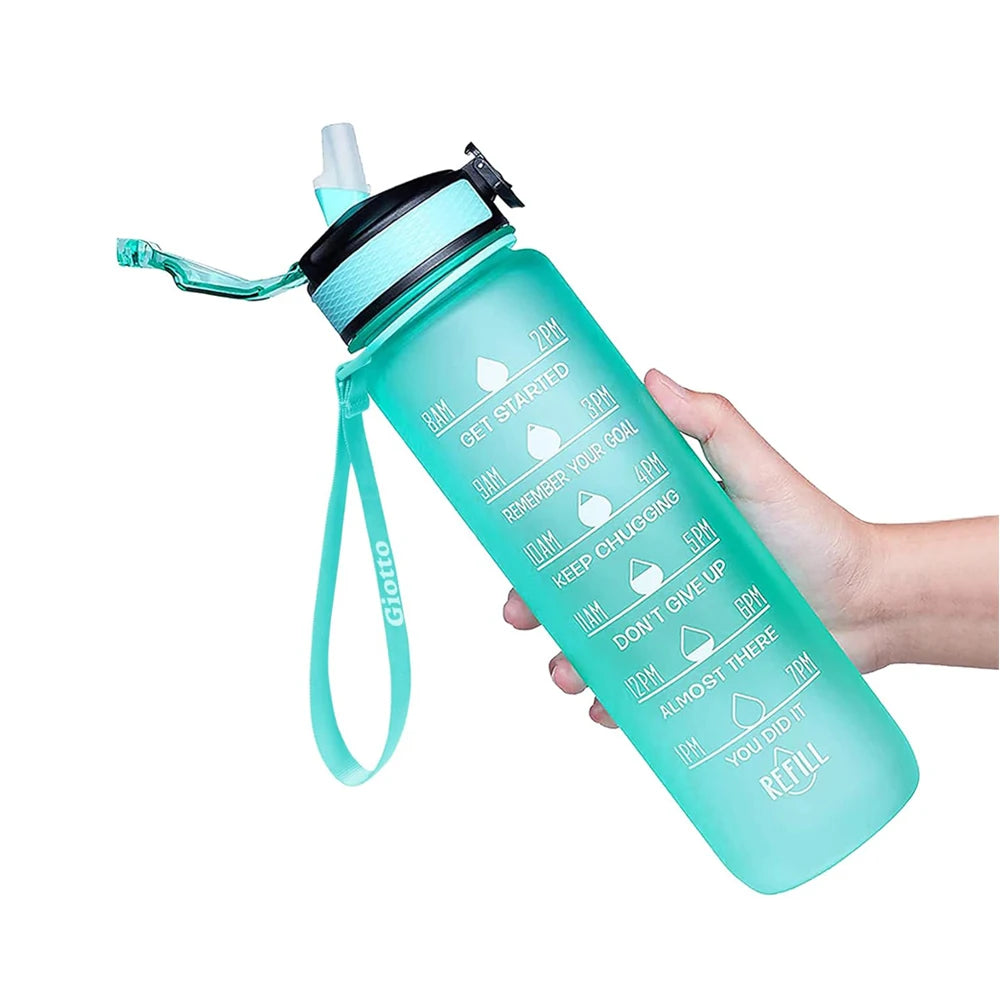 32 oz Motivational Water Bottles with Times Marker to Drink and Straw Leakproof Drinking Sports Mug for Fitness, Gym & Outdoo