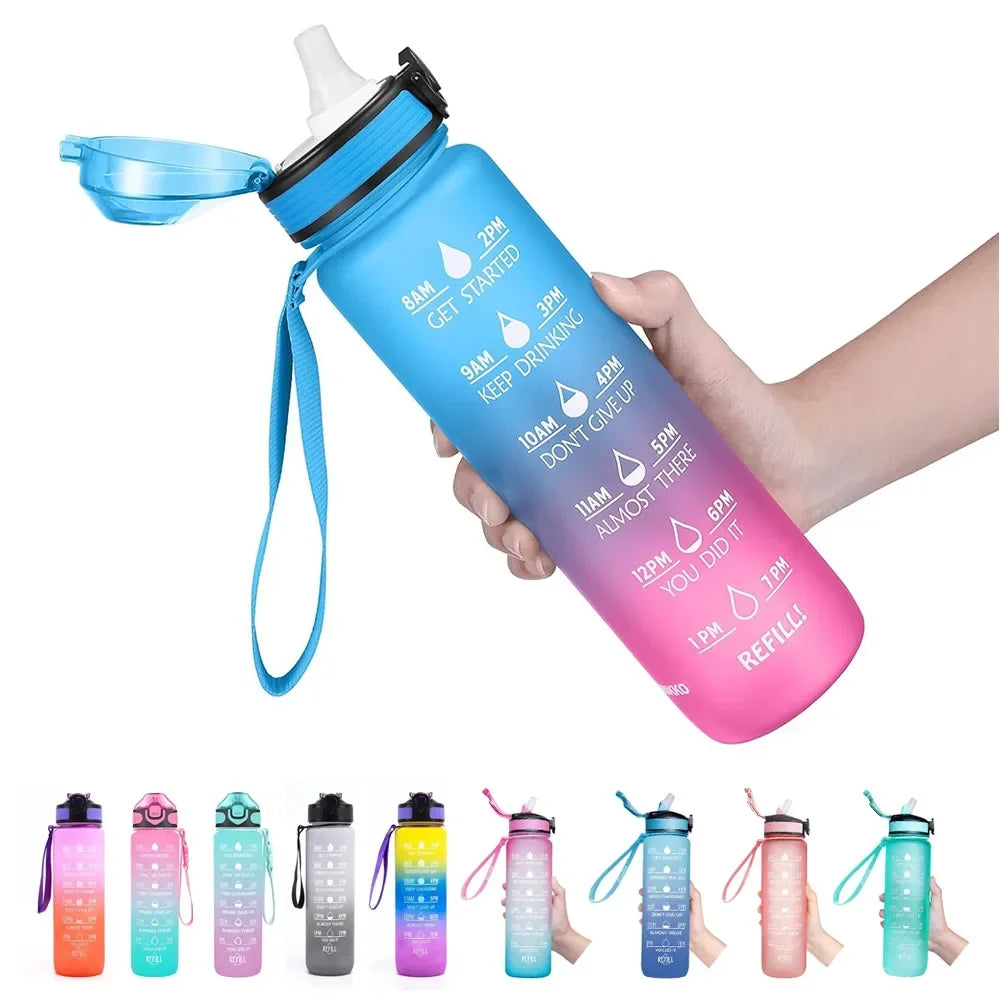 32 oz Motivational Water Bottles with Times Marker to Drink and Straw Leakproof Drinking Sports Mug for Fitness, Gym & Outdoo