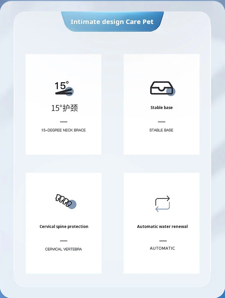 Cat Bowl Set With Gravity Water Bottle, 3 In 1 Ear Design Tilted  For Neck Protection