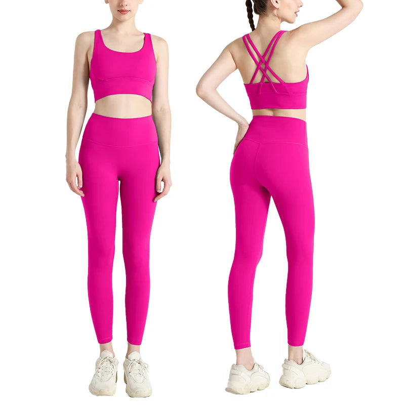 2 Piece Fitness Suit Yoga Clothes Women's Tracksuit Quick Dry Set Breathable Fitness Clothing Sports Bra Leggings Suit