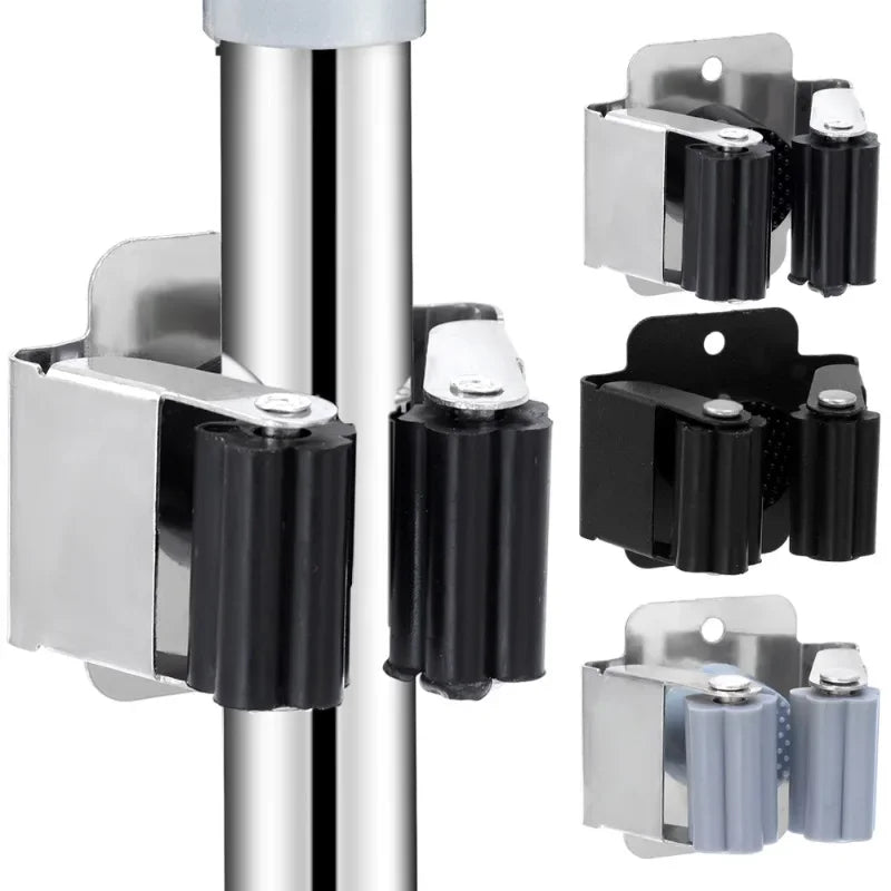 10/1x Stainless Steel Mop Broom Holder Wall Mounted Rust-Resistant Storage Hooks Bathroom Kitchen Garden Tools Organization Rack