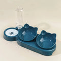 Cat Bowl Set With Gravity Water Bottle, 3 In 1 Ear Design Tilted  For Neck Protection
