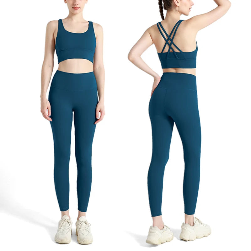 2 Piece Fitness Suit Yoga Clothes Women's Tracksuit Quick Dry Set Breathable Fitness Clothing Sports Bra Leggings Suit
