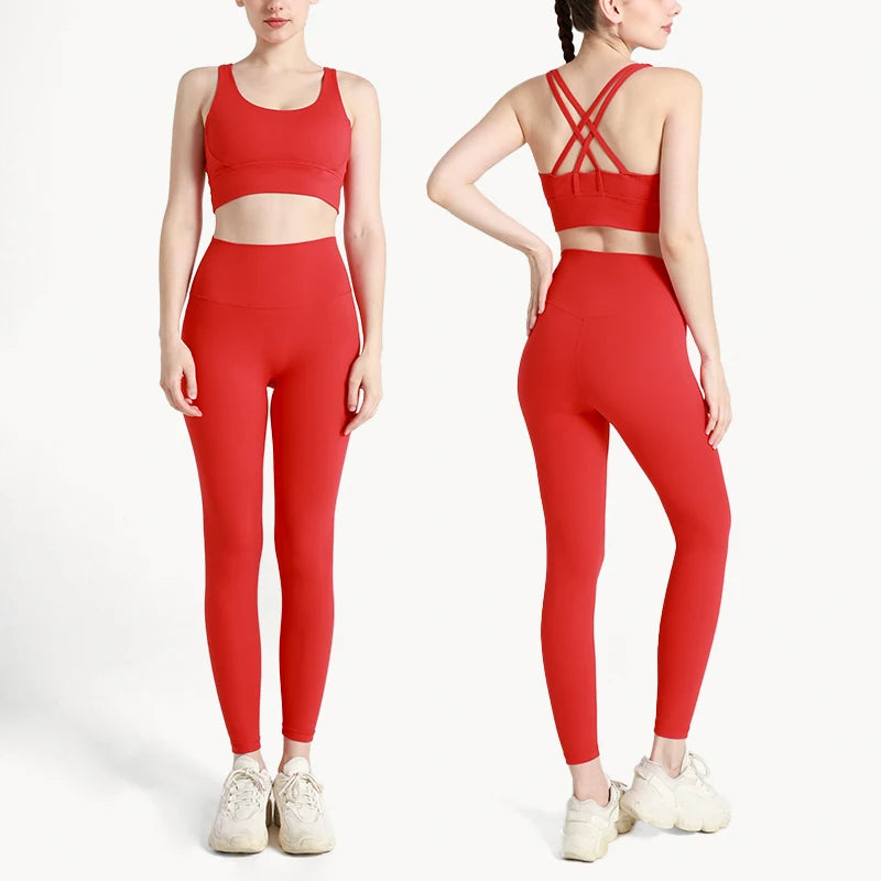 2 Piece Fitness Suit Yoga Clothes Women's Tracksuit Quick Dry Set Breathable Fitness Clothing Sports Bra Leggings Suit