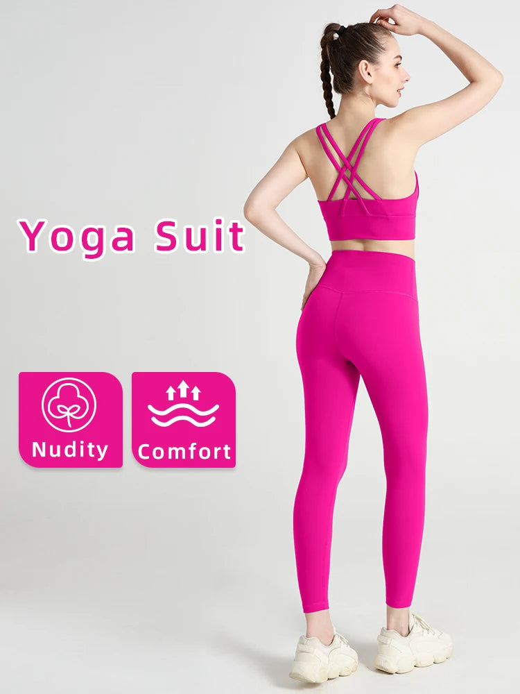 2 Piece Fitness Suit Yoga Clothes Women's Tracksuit Quick Dry Set Breathable Fitness Clothing Sports Bra Leggings Suit
