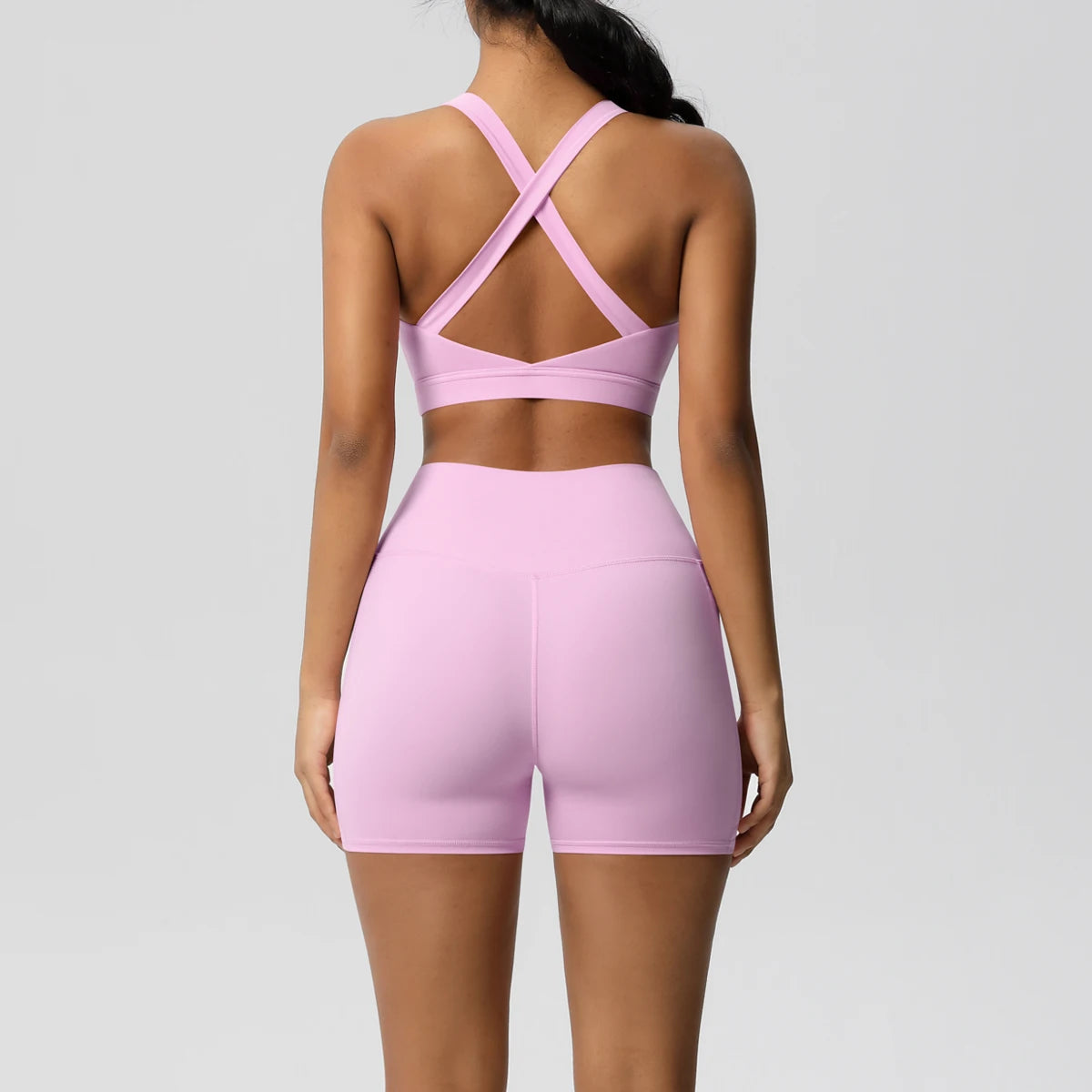 2PCS Sportswear With Pocketed Yoga Set Gym Clothes Yoga Suits For Women Tracksuits Sports Shorts Crossover Bra Gym Leggings