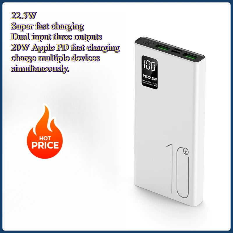 200000mAh 22.5W Power Bank Fast Charging Power Bank High Capacity External Battery Hot Digital Display