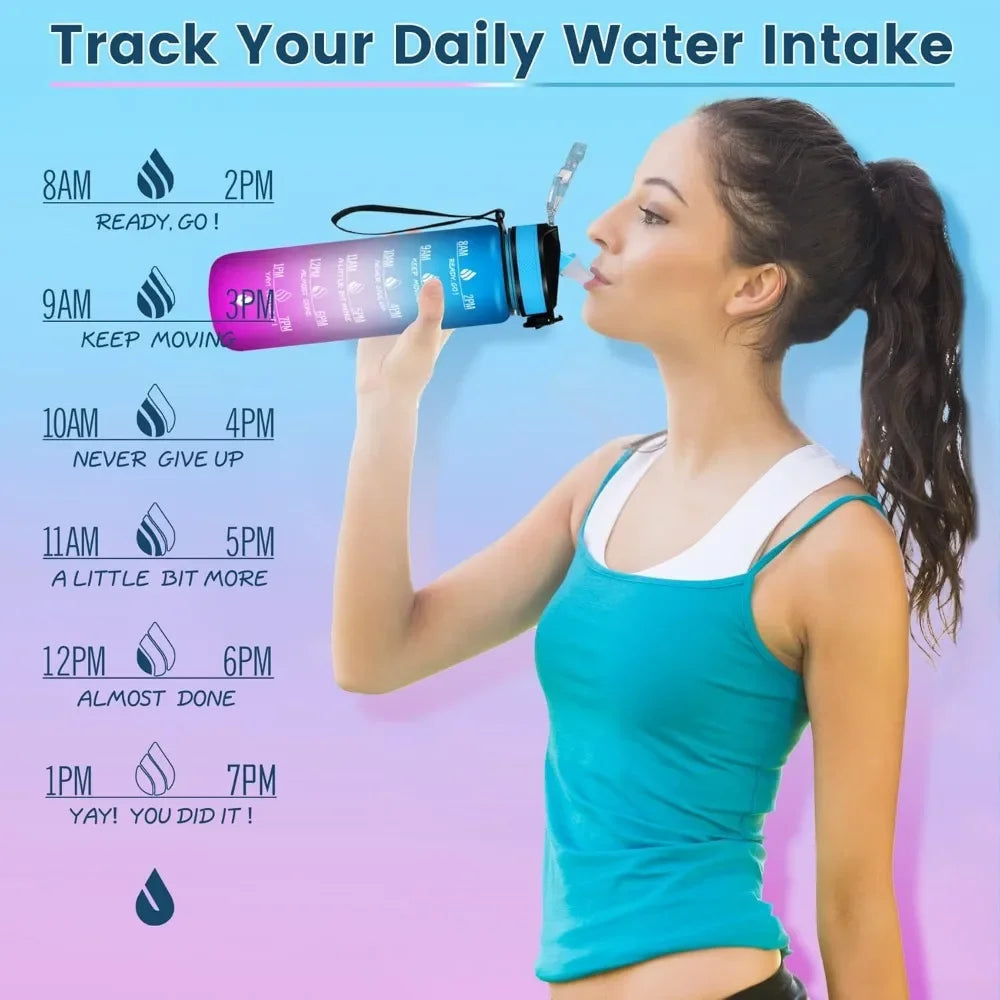 32 oz Motivational Water Bottles with Times Marker to Drink and Straw Leakproof Drinking Sports Mug for Fitness, Gym & Outdoo