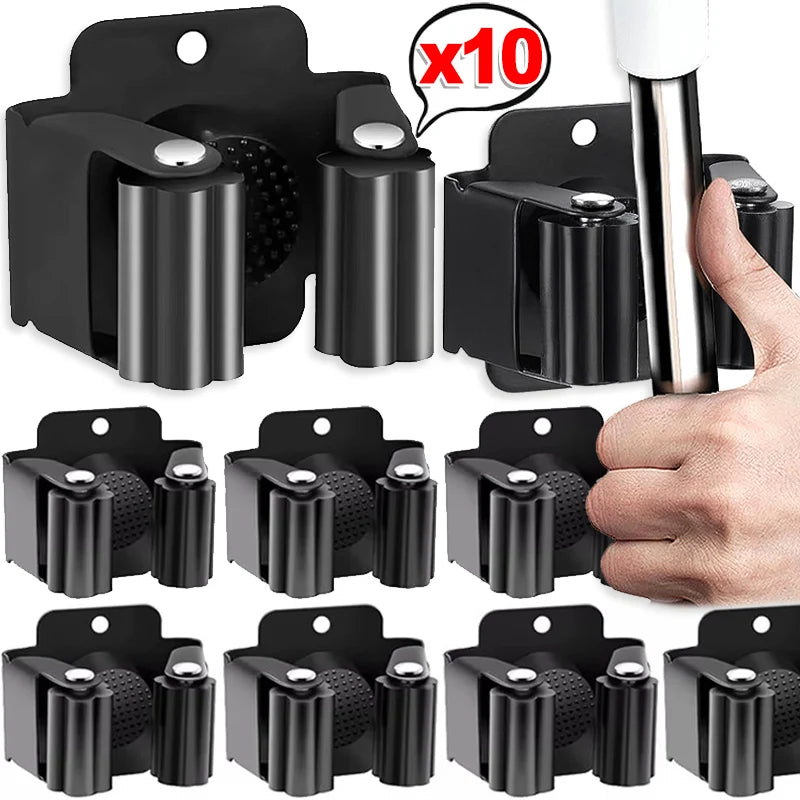 10/1x Stainless Steel Mop Broom Holder Wall Mounted Rust-Resistant Storage Hooks Bathroom Kitchen Garden Tools Organization Rack