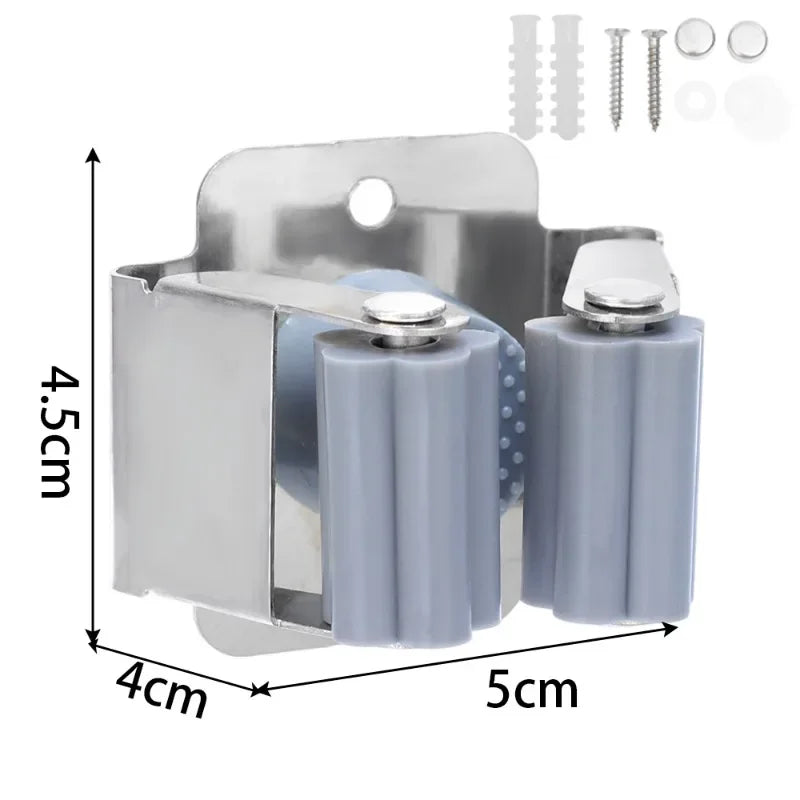 10/1x Stainless Steel Mop Broom Holder Wall Mounted Rust-Resistant Storage Hooks Bathroom Kitchen Garden Tools Organization Rack