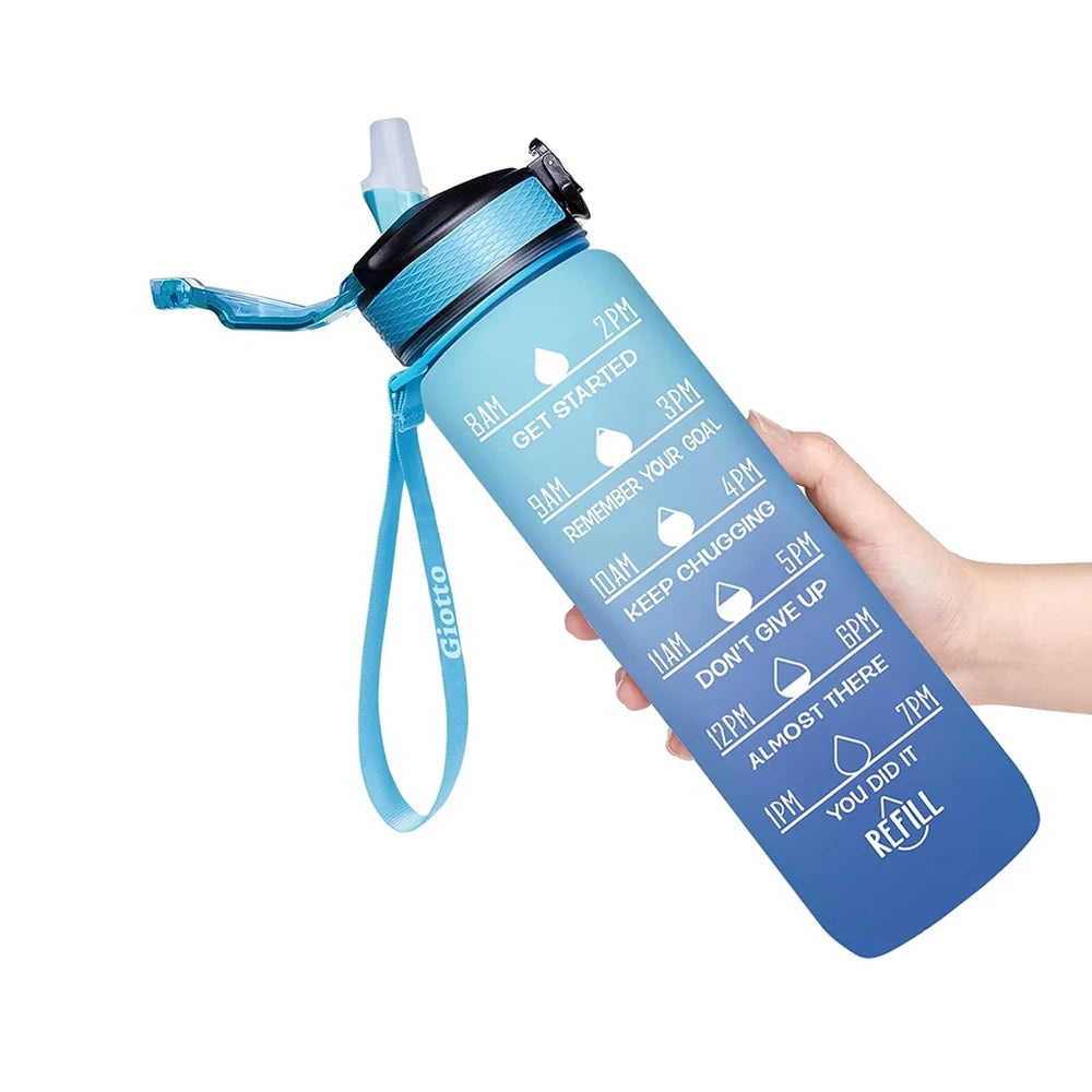 32 oz Motivational Water Bottles with Times Marker to Drink and Straw Leakproof Drinking Sports Mug for Fitness, Gym & Outdoo