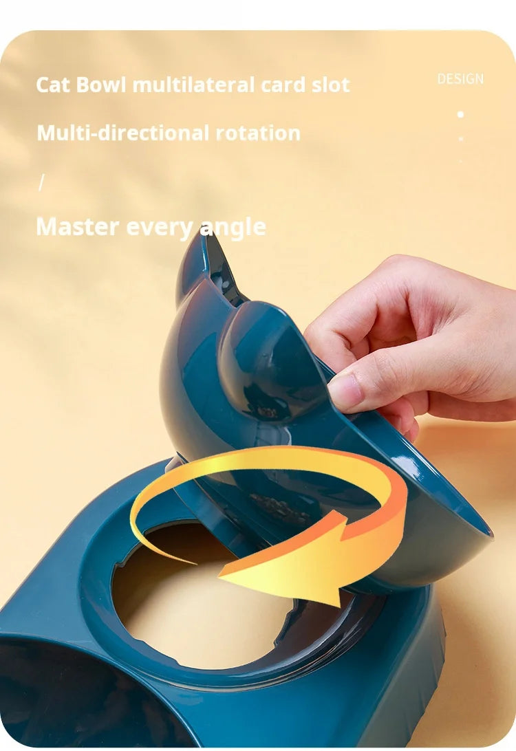 Cat Bowl Set With Gravity Water Bottle, 3 In 1 Ear Design Tilted  For Neck Protection