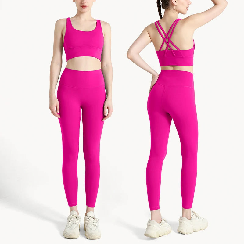 2 Piece Fitness Suit Yoga Clothes Women's Tracksuit Quick Dry Set Breathable Fitness Clothing Sports Bra Leggings Suit