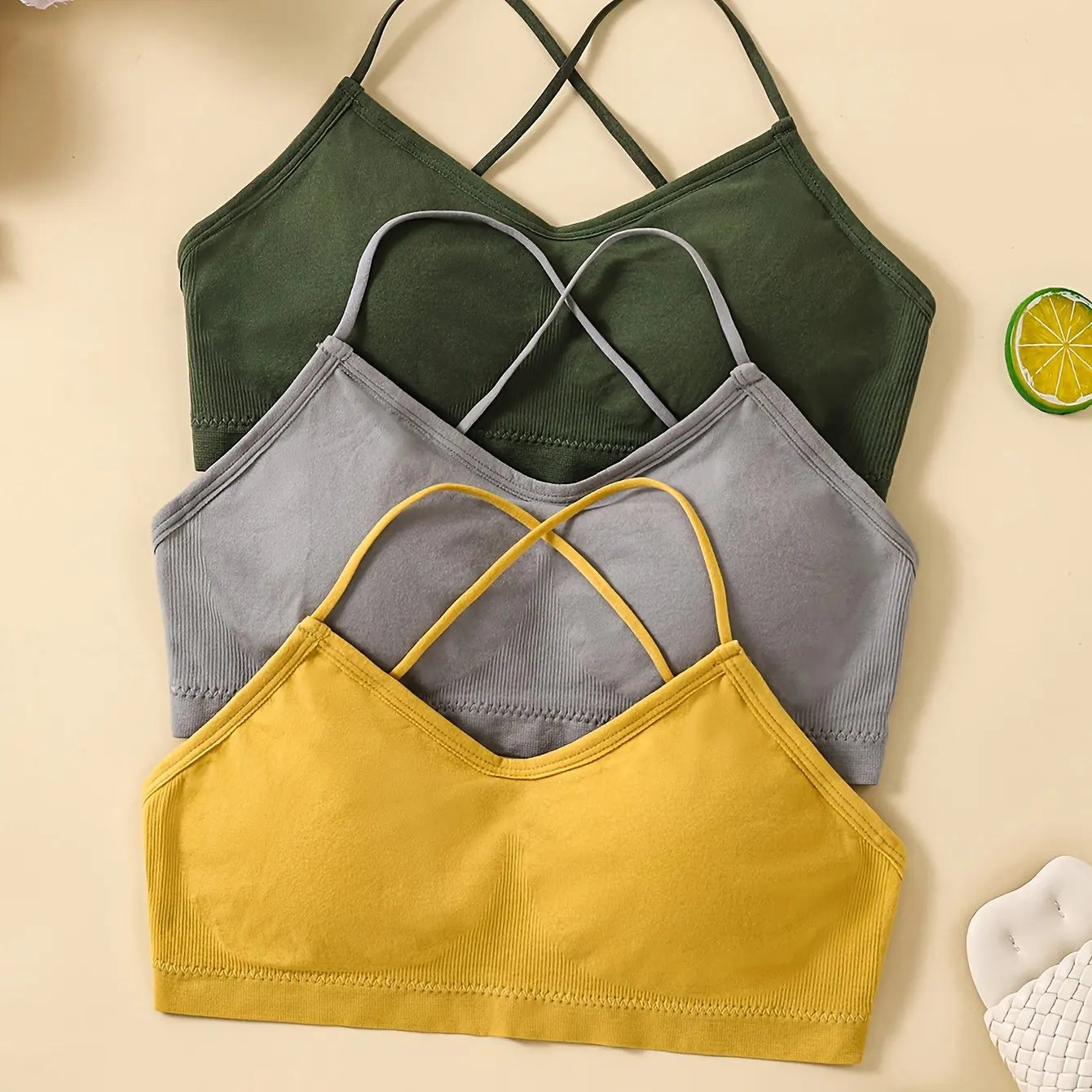 3PCS/Set Sports Bra Women's Cross Shoulder Strap Sports Bra Yoga Navel Top Gym Fitness Tube Top Breathable Beauty Sexy Bra Back