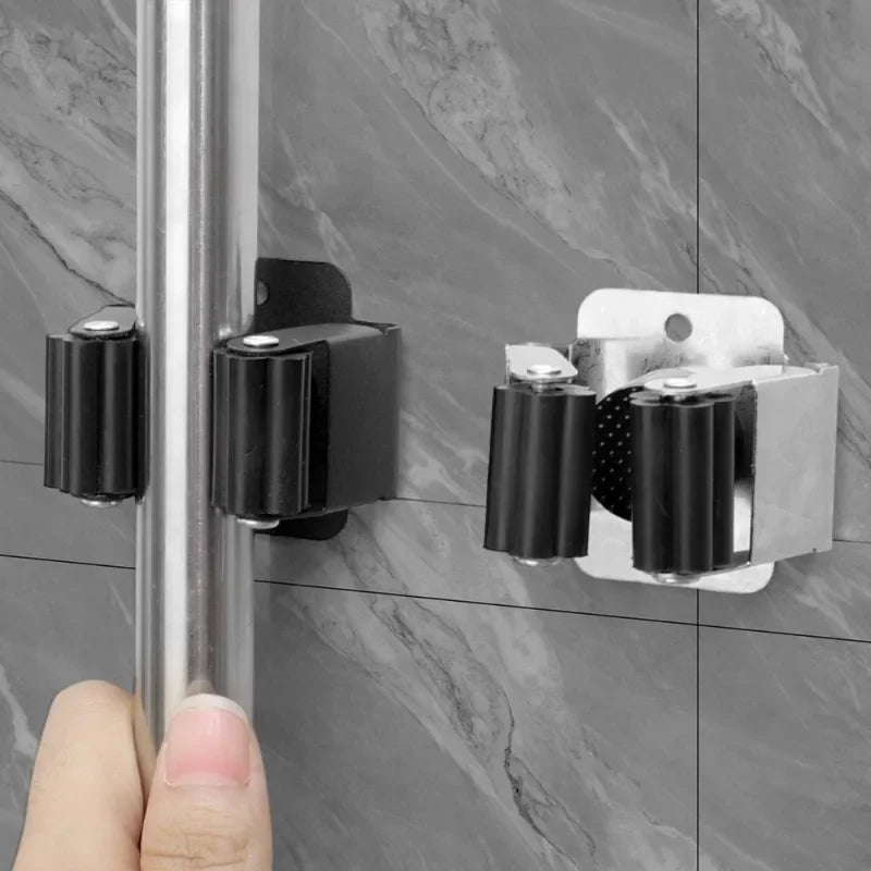 10/1x Stainless Steel Mop Broom Holder Wall Mounted Rust-Resistant Storage Hooks Bathroom Kitchen Garden Tools Organization Rack